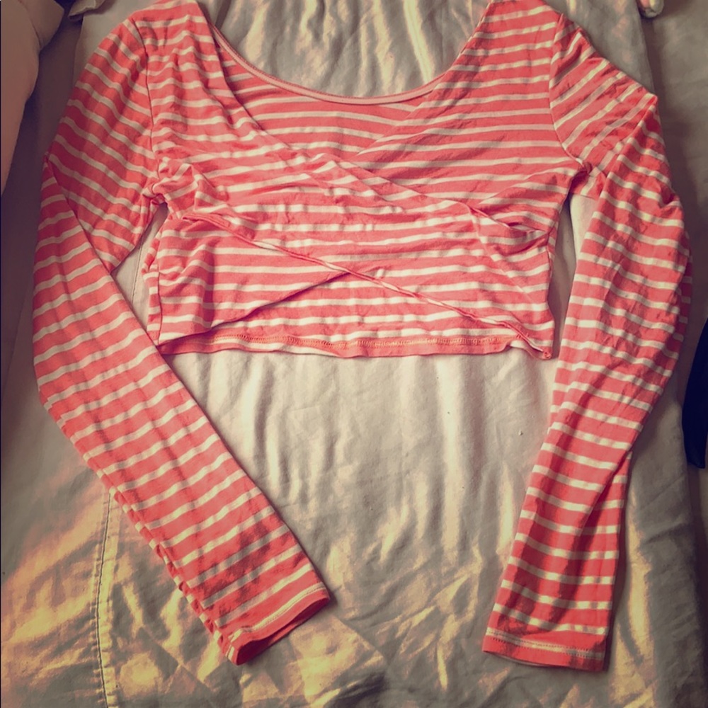 Pink / White Striped Long Sleeve Crop Top